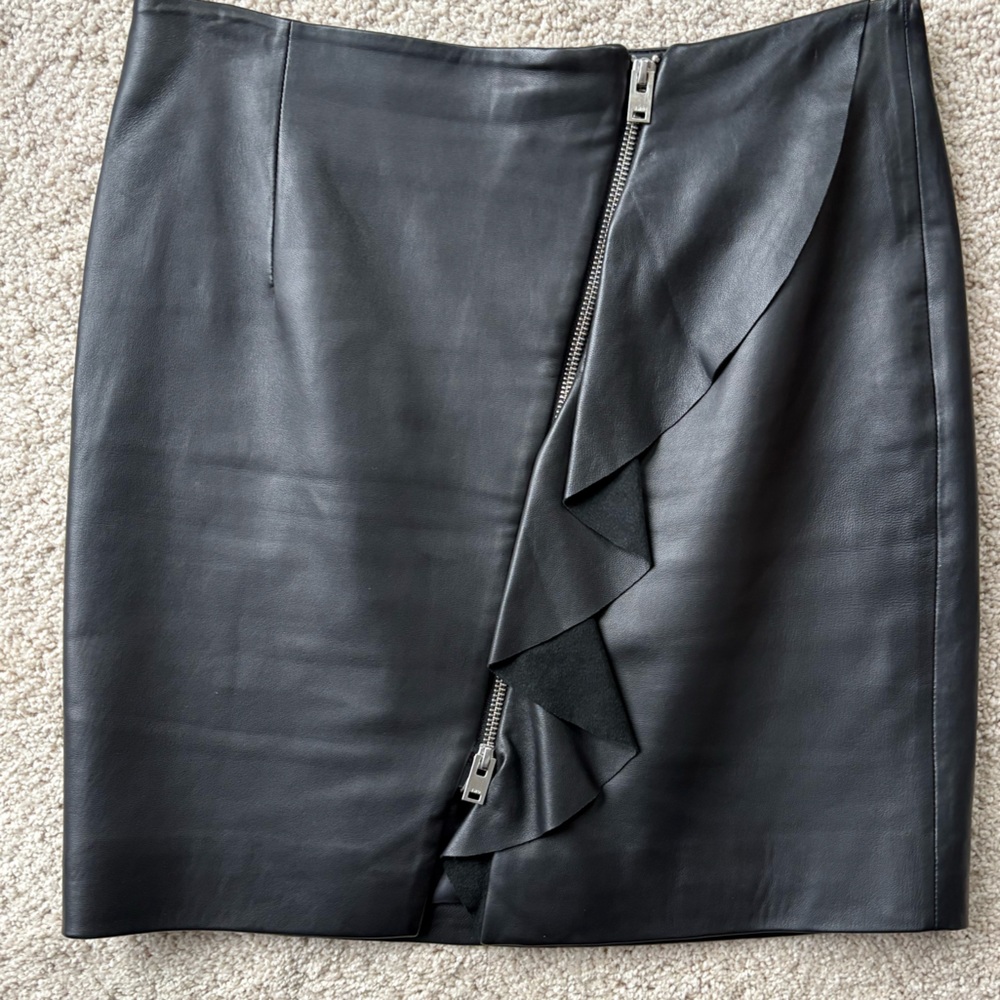 IRO Black Asymmetrical Ruffle Leather with Skirt with Zipper